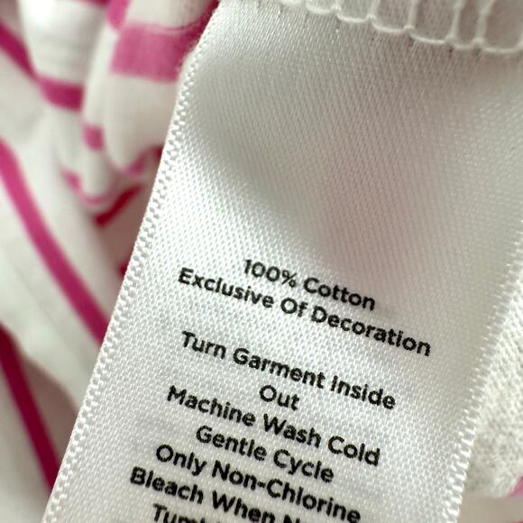 Talbots Sz Large "VACATION" Pink White Tropical 3/4 Sleeve Blouse Shirt Top - Picture 6 of 7